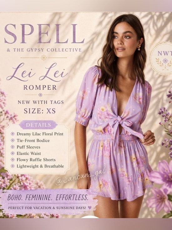 Spell Dresses & Skirts - Spell Lei Lei Tie Front Romper NWT XS Lilac Floral Boho